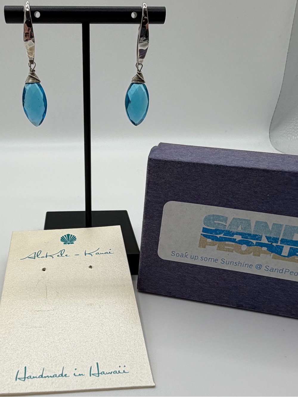 Sand People Marquis Cut Ocean Blue Quartz Hammered Sterling Silver Earrings